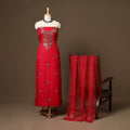 Red - 2pc organza silk unstitched mukaish handwork dress