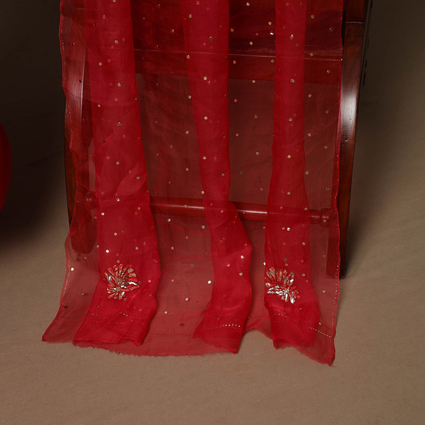 Red - 2pc organza silk unstitched mukaish handwork dress