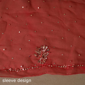 Red - 2pc organza silk unstitched mukaish handwork dress