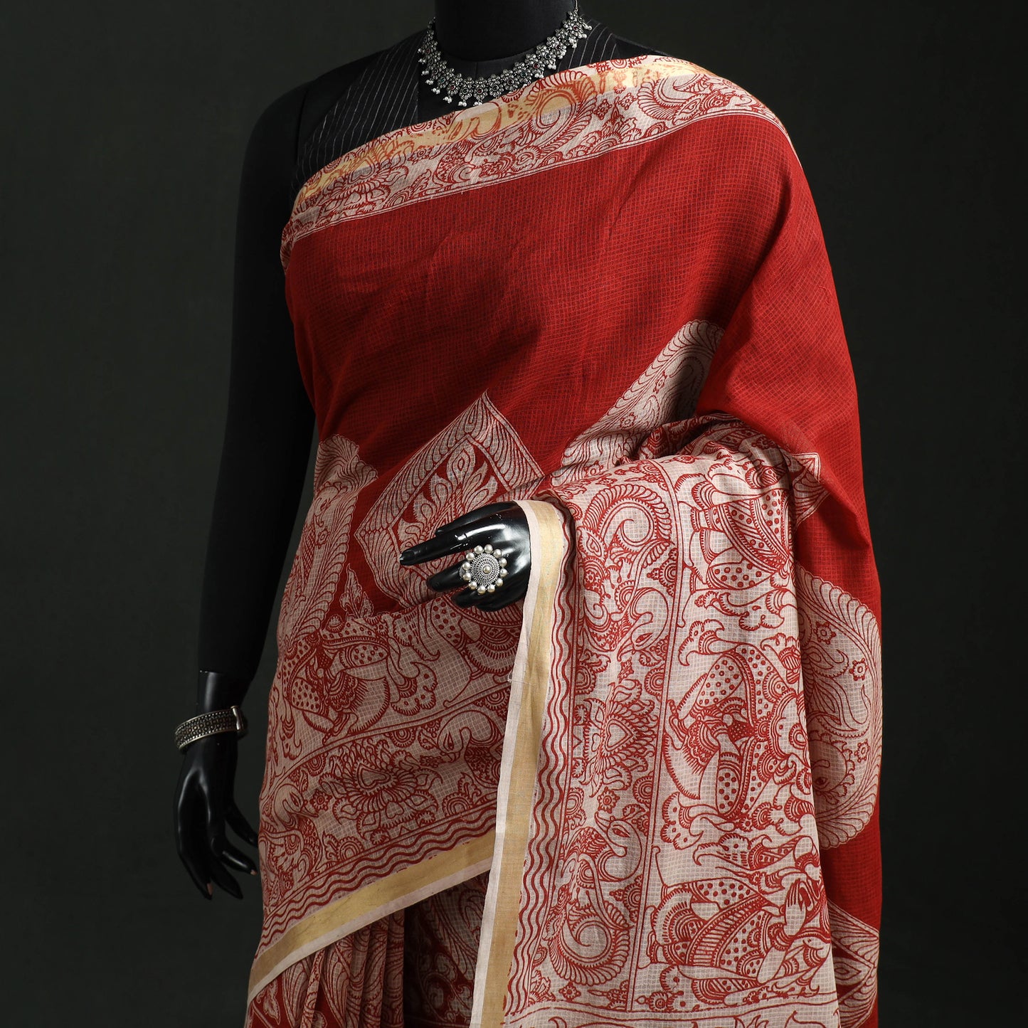 Kota Doria Cotton Printed Kalamkari Saree 17