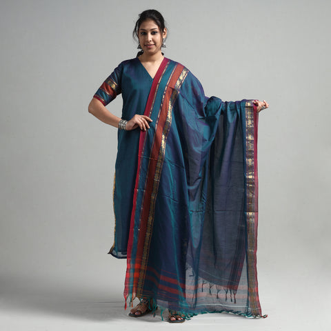 Blue - Dharwad Cotton Kurta with Palazzo & Dupatta Set