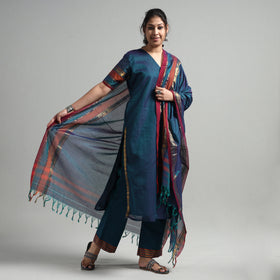 Blue - Dharwad Cotton Kurta with Palazzo & Dupatta Set