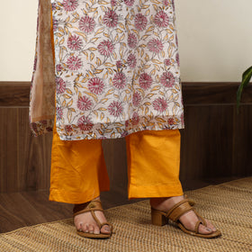 White - Sanganeri Block Printed Kota Doria Kurta with Palazzo & Dupatta Set 14