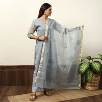 Grey - Leheriya Printed Kota Doria Kurta with Palazzo & Dupatta Set 16