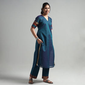 Blue - Dharwad Cotton Kurta with Palazzo & Dupatta Set