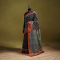 Black - Bagru Hand Block Print Kota Doria Cotton Saree 26