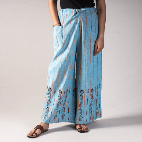 Buy Bengal Khesh Weaving Kantha Embroidery Cotton Palazzo Online at iTokri.com
