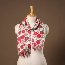 Red - cotton sanganeri stole with tassels 23 - handcrafted