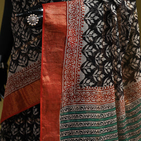 Black - Bagru Hand Block Print Kota Doria Cotton Saree 26
