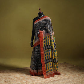 Black - Bagru Hand Block Print Kota Doria Cotton Saree 27
