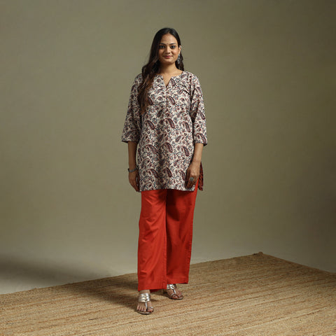 Beige - Pedana Block Print Natural Dyed Cotton Short Kalamkari Kurta 14