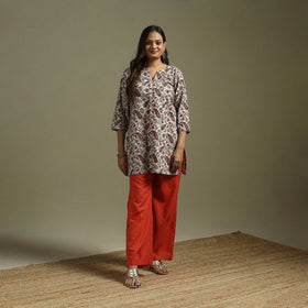 Beige - Pedana Block Print Natural Dyed Cotton Short Kalamkari Kurta 14