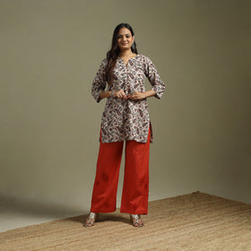 Beige - Pedana Block Print Natural Dyed Cotton Short Kalamkari Kurta 14