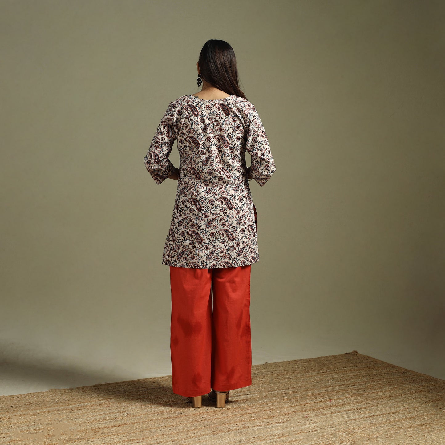 Beige - Pedana Block Print Natural Dyed Cotton Short Kalamkari Kurta 14