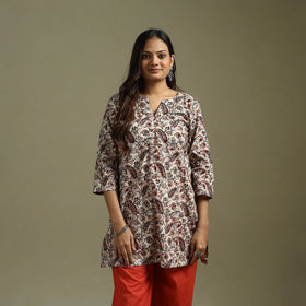 Beige - Pedana Block Print Natural Dyed Cotton Short Kalamkari Kurta 14