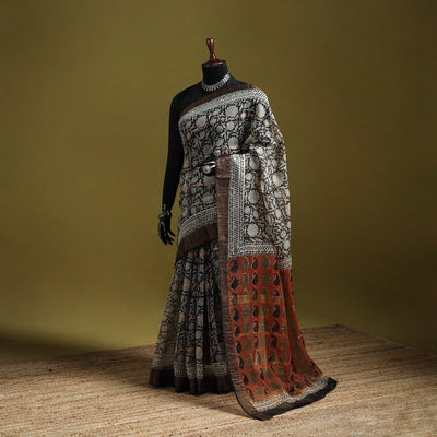 Black - Bagru Hand Block Print Kota Doria Cotton Saree 28