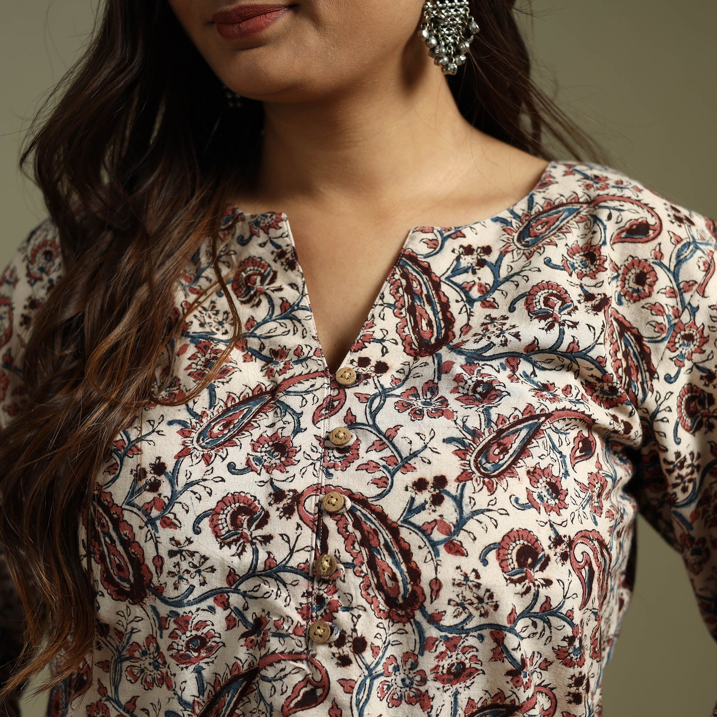 Beige - Pedana Block Print Natural Dyed Cotton Short Kalamkari Kurta 14