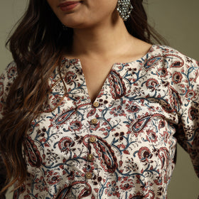 Beige - Pedana Block Print Natural Dyed Cotton Short Kalamkari Kurta 14