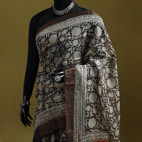 Black - Bagru Hand Block Print Kota Doria Cotton Saree 28