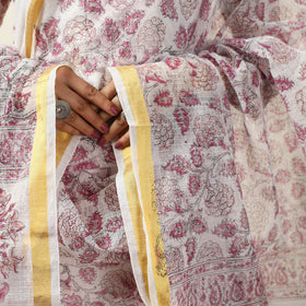 White - Sanganeri Block Printed Kota Doria Kurta with Palazzo & Dupatta Set 07