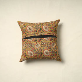 Yellow Pedana Block Print Cotton Kalamkari Cushion Cover