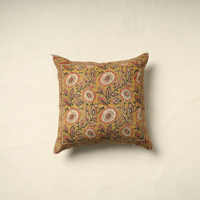 Yellow Pedana Block Print Cotton Kalamkari Cushion Cover