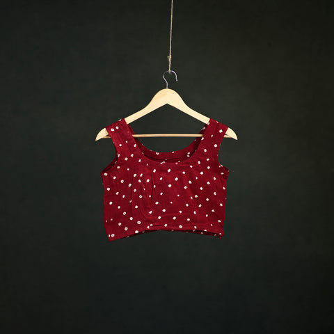 Red - Bandhani Tie-Dye Cotton Sleeveless Readymade Blouse 16
