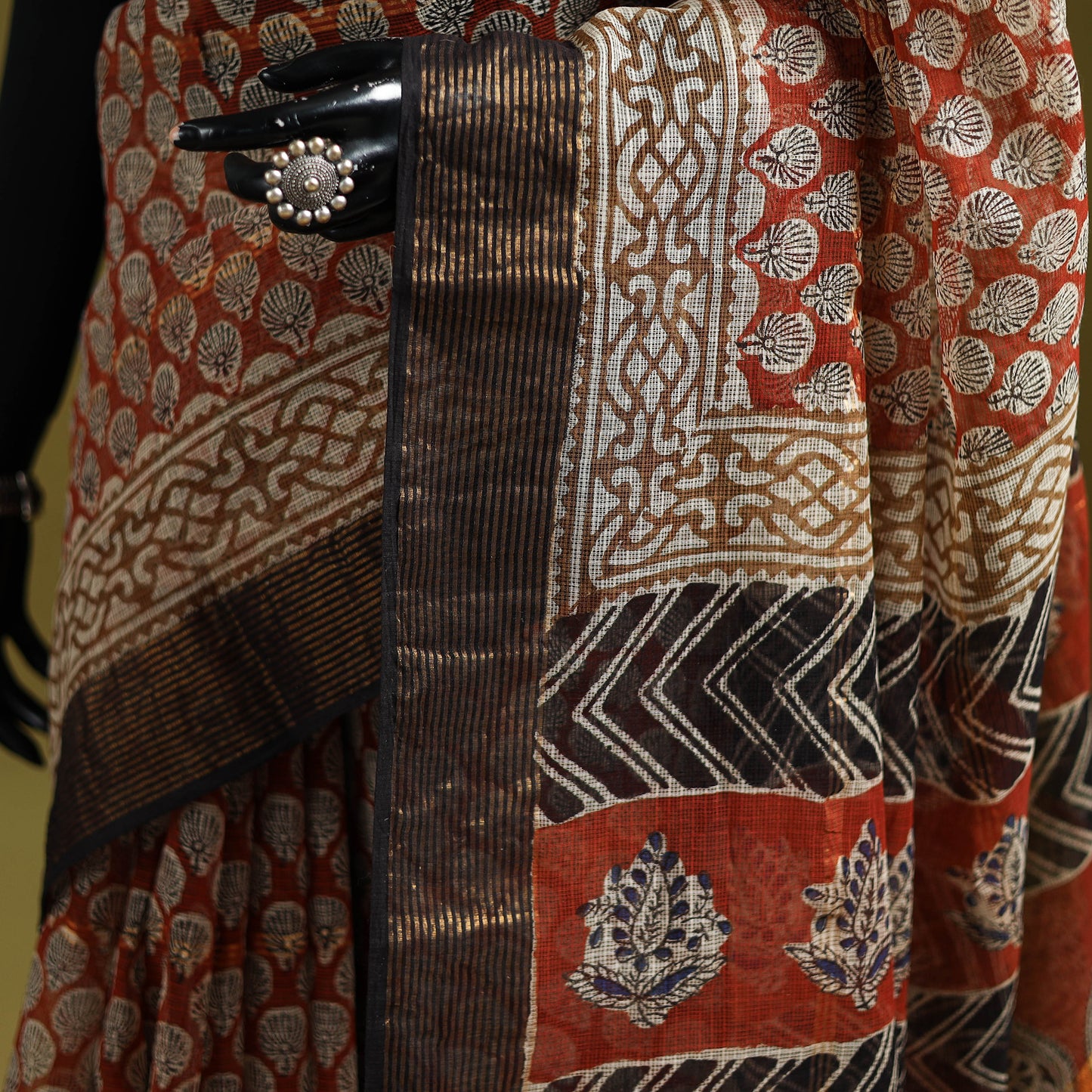Red - Bagru Hand Block Print Kota Doria Cotton Saree 30