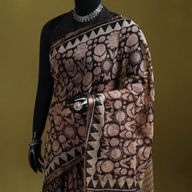 Black - Bagru Hand Block Print Kota Doria Cotton Saree 31