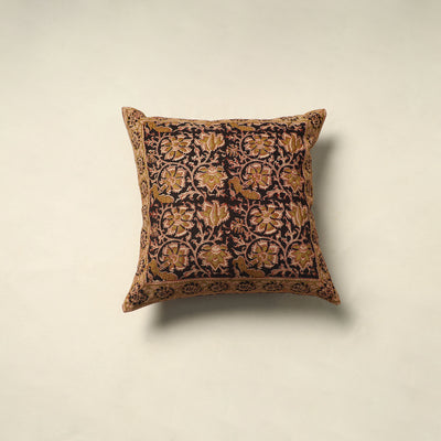 Brown Pedana Block Print Cotton Kalamkari Cushion Cover