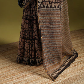 Black - Bagru Hand Block Print Kota Doria Cotton Saree 31