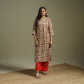 Beige - Pedana Block Print Natural Dyed Cotton Straight Kalamkari Kurta 04