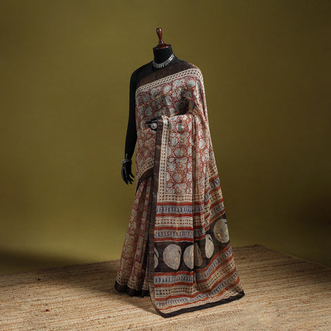 Red - Bagru Hand Block Print Kota Doria Cotton Saree 32