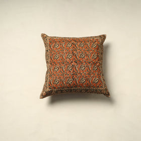 Orange Pedana Block Print Cotton Kalamkari Cushion Cover