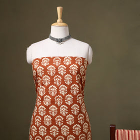 Brown - 3pc cotton bagru unstitched dress material 26