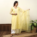 Yellow - Kota Doria Embroidered Kurta with Palazzo & Dupatta Set 02