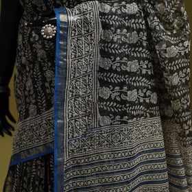 Black - Bagru Hand Block Print Kota Doria Cotton Saree 34