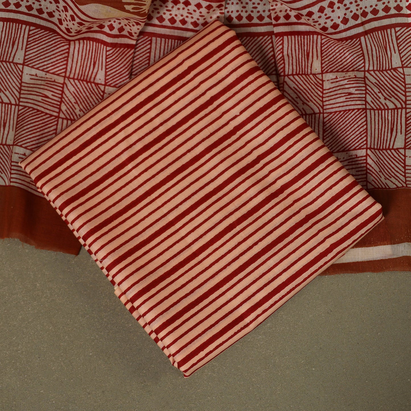 Brown - 3pc cotton bagru unstitched dress material 26