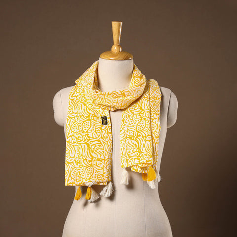 Yellow - cotton sanganeri stole with tassels 37