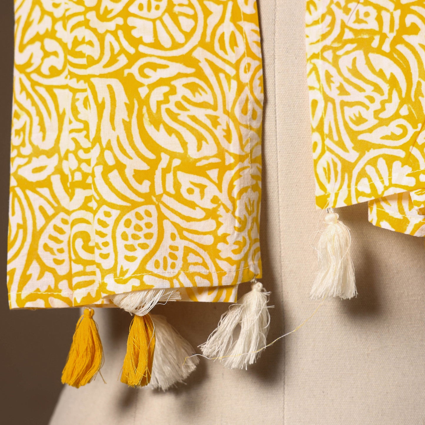 Yellow - cotton sanganeri stole with tassels 37