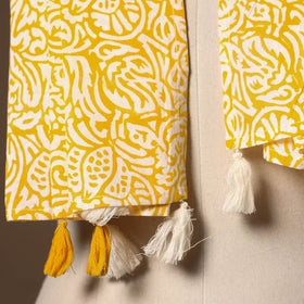 Yellow - cotton sanganeri stole with tassels 37