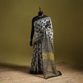 Beige - Bagru Hand Block Print Kota Doria Cotton Saree 35