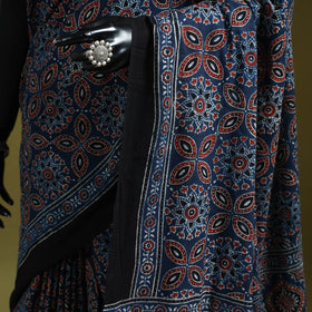 Kutch Hand Block Print Natural Dyed Pure Mul Cotton Ajrakh Saree with Tassels 01