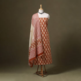 Brown - 3pc cotton bagru unstitched dress material 26
