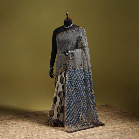 Black - Bagru Hand Block Print Kota Doria Cotton Saree 36
