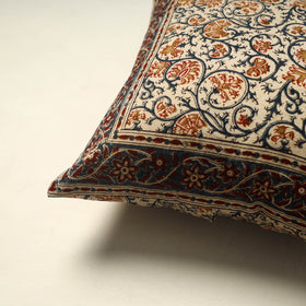 Beige Pedana Block Print Cotton Kalamkari Cushion Cover