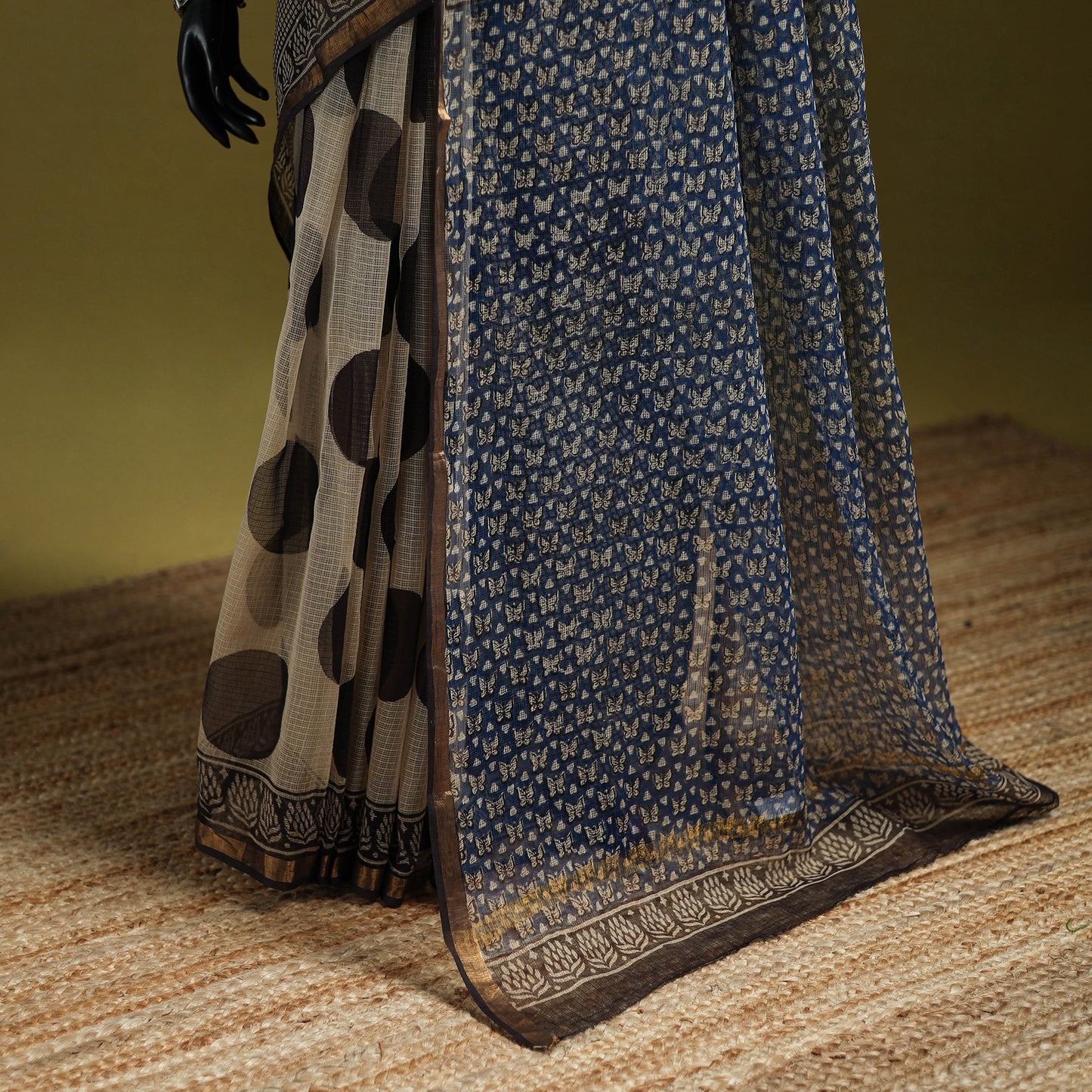 Black - Bagru Hand Block Print Kota Doria Cotton Saree 36