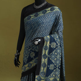 Kutch Hand Block Print Natural Dyed Pure Mul Cotton Ajrakh Saree with Tassels 02