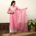 Kota Doria Embroidered Kurta with Palazzo & Dupatta Set 01