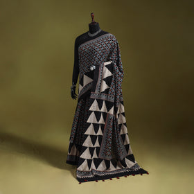 Kutch Hand Block Print Natural Dyed Pure Mul Cotton Ajrakh Saree with Tassels 03